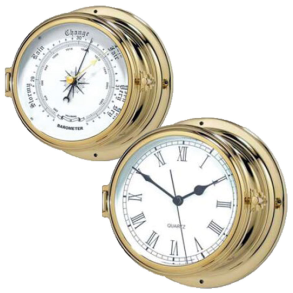 Maritimt quartz-ur eller barometer 180 mm i h�ndpoleret messing