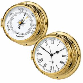Maritimt quartz-ur eller barometer 180 mm i h�ndpoleret messing