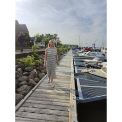 Stribet strik-kjole Champagne