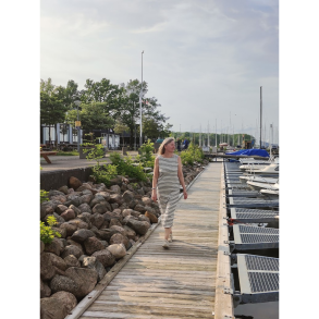 Stribet strik-kjole Champagne