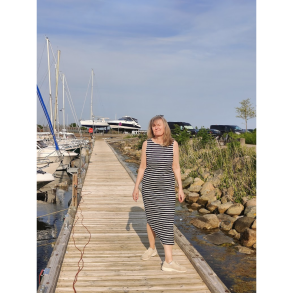 Stribet strik-kjole Navy