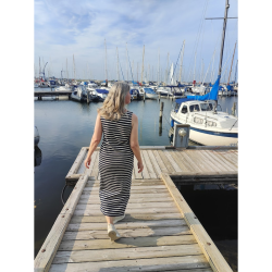 Stribet strik-kjole Navy Stribet strik-kjole Navy str. M