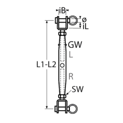 Vantskrue rustfri gaffel/gaffel 16 mm