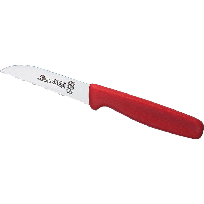 Loewenmesser Garn- & Tomatkniv nr. 815R - L�wenmesser Rensekniv rustfri m/b�lgesk�r og r�dt skaft 815R