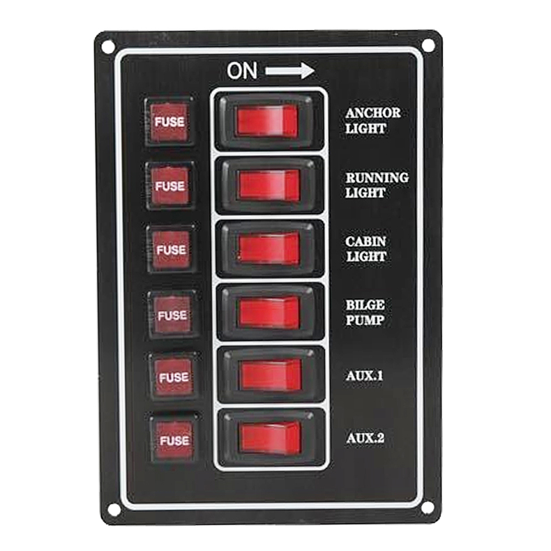 El-panel alu med 6 kontakter lodret 114 mm Max. 37 A 12 V