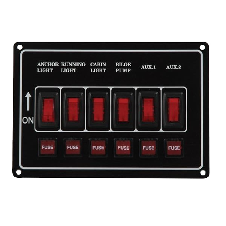 El-panel alu med 6 kontakter vandret 165 mm Max. 37 A 12 V
