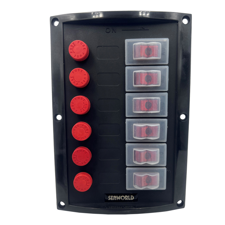 El-panel Splash-proof med 6 kontakter 114 mm Max. 37 A 12 V