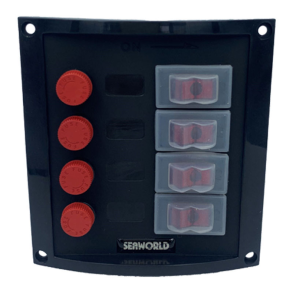 El-panel Splash-proof med 4 kontakter 114 mm Max. 37 A 12 V
