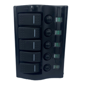 El-panel b�lgeformet m/5 udtag + termosikring Sort 115 mm