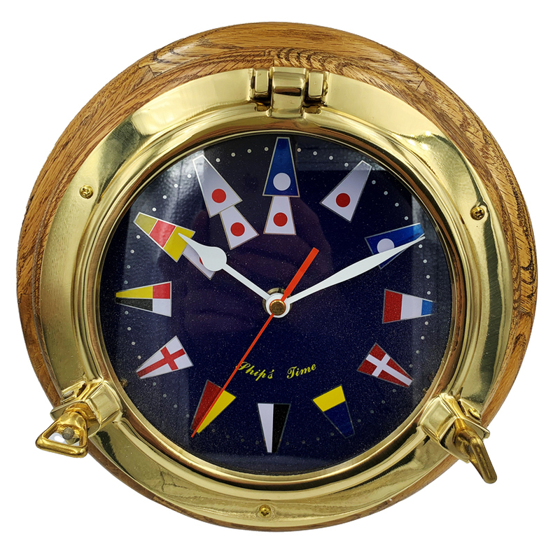 Skibsur messing med flagmotiver 152 mm
