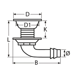 Tankudluftningsventil rustfri 90 - 16mm slangestuds