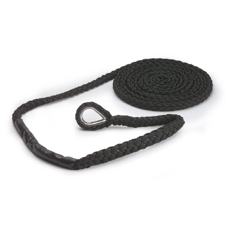 Extension Mooring flettet Nylon m/gummi & kovs Sort 12 mm 6 m
