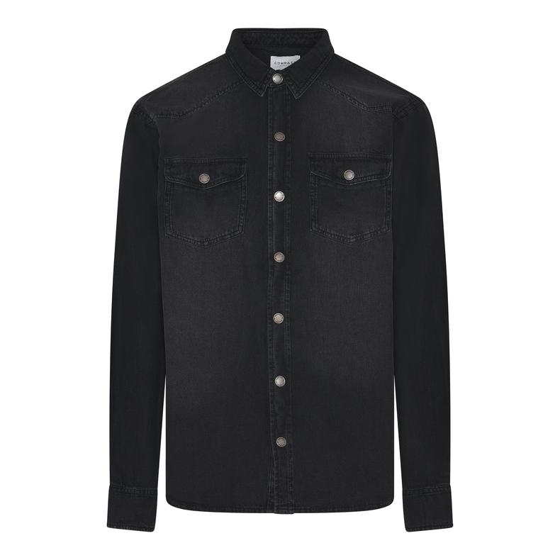 Shirt LS Ponte - 830 Black stone wash - Str. 6XL