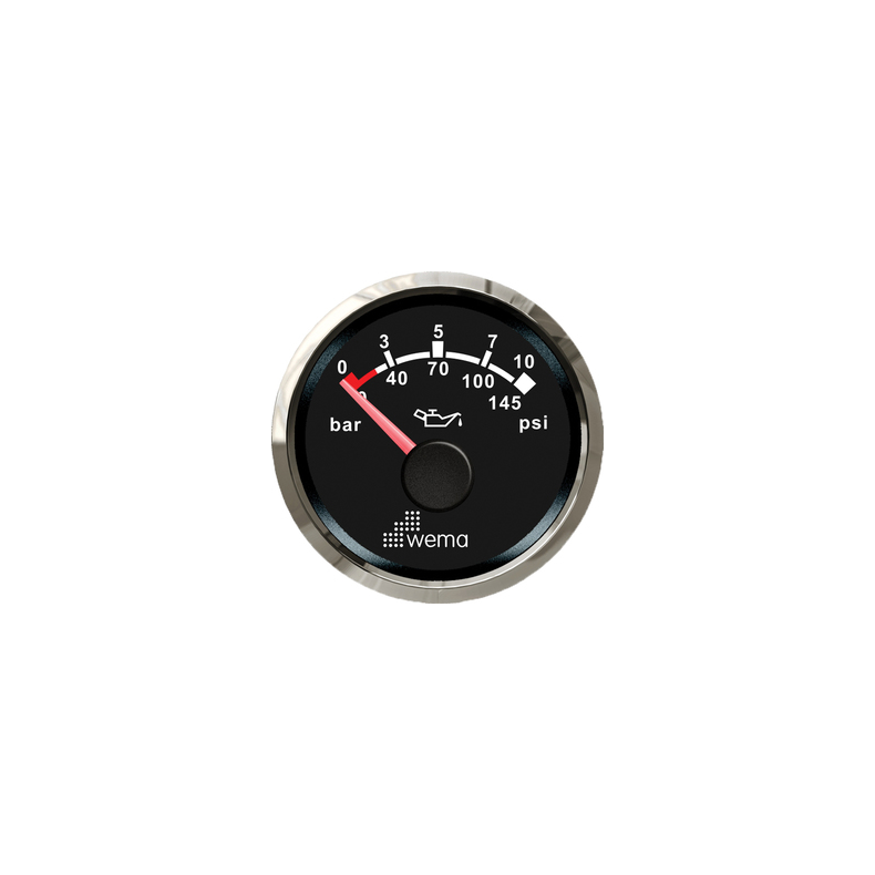 Wema Olie tryk instrument 10 bar NMEA2000 Sort RF