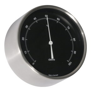 Hygrometer - Clausen  - Brstet Rustfri Stl Hus/Sort Skive - 100mm