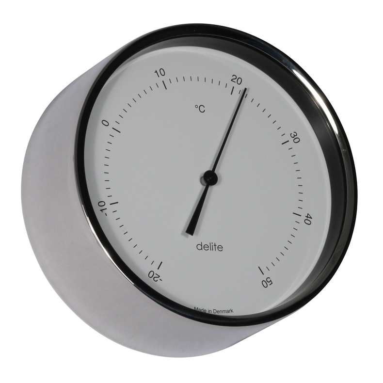 Termometer - Clausen - Poleret Rustfri Stål - Hvid Skive - Ø100mm