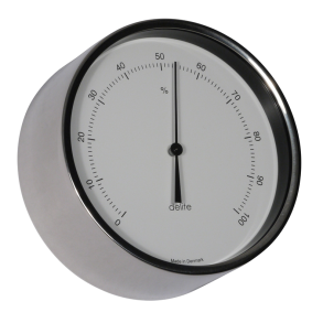 Hygrometer - Clausen - Poleret Rustfri Stl - Hvid Skive  - 100mm