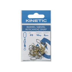 KINETIC BARREL SWIVEL W/SCANDIC SNAP #12 10KG BRASS 8PCS