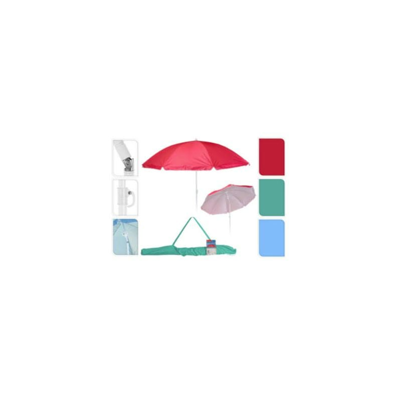 Parasol 137/155cm i pose, kan tiltes - Ass. Farver