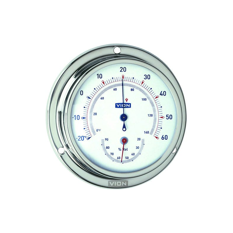 Vginstrument i poleret rustfrit stl Hygro/temp vion  97mm polert