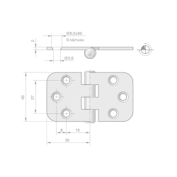 Roca hngsel 70x40mm omvendt AISI304
