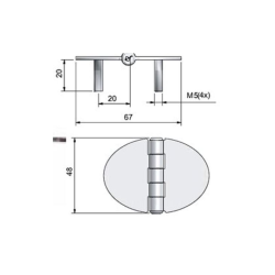 Roca hngsel elips m fast M5 skruer 67x48mm AISI 316