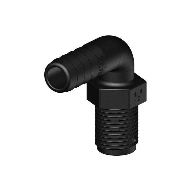 Slangestuds 90* udv. gevind komposit Trudesign Slangestuds 90� komposit sort 1/2" 16mm