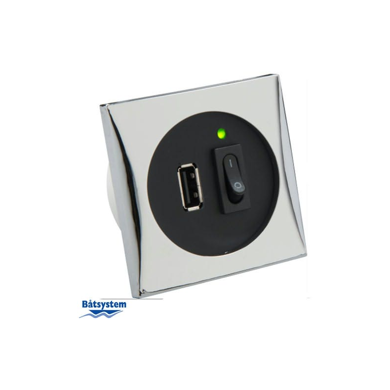 Usb-kontakt, krom, 12-24v, 2ah