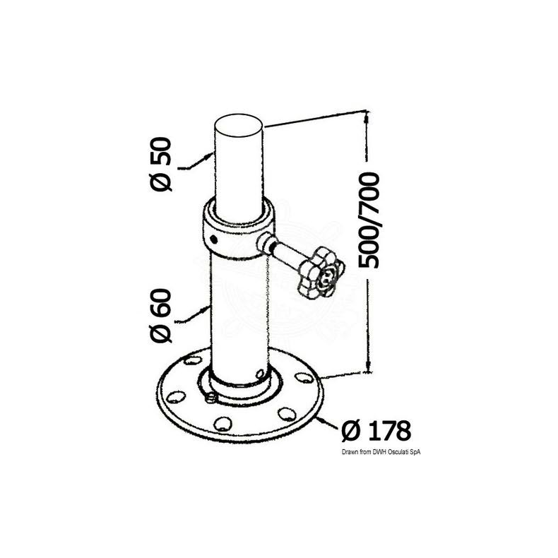 Bordstativ, Finish Hjglans poleret, Model Justerbar 500 - 700 mm, Rrdimension  mm 50/60