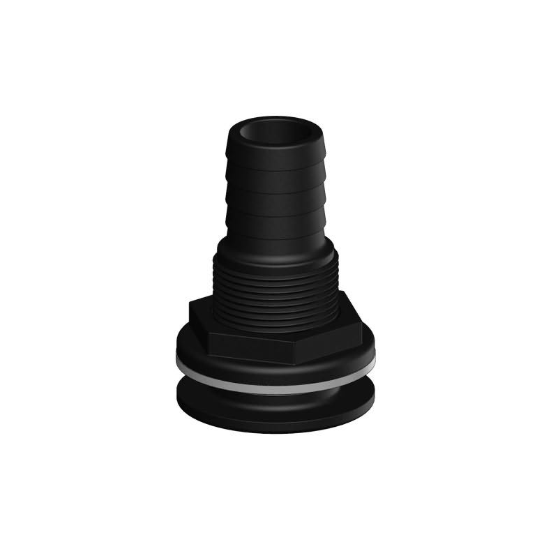 Skroggennemfring med slangestuds Bordgennemfring 1/2" 38 mm sort
