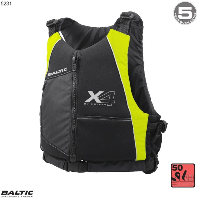 X4 kajakvest Sort-UV_Gul BALTIC 5231 Str. 70-90