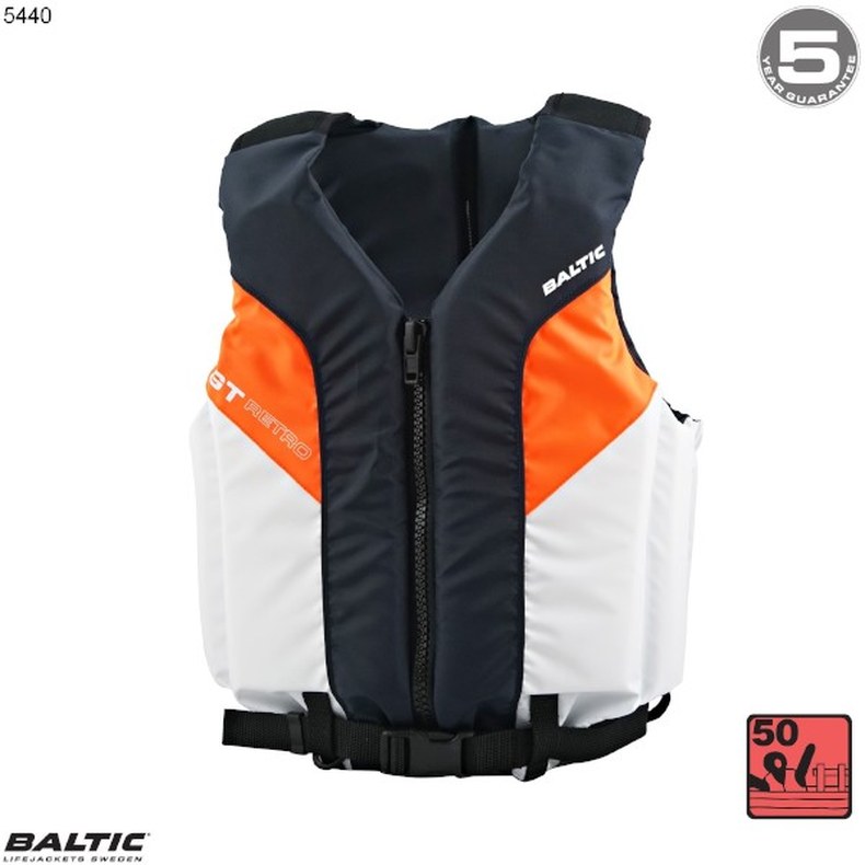 GT Retro sejlervest Hvid-Orange-Navy BALTIC 5440 Str. 50-70