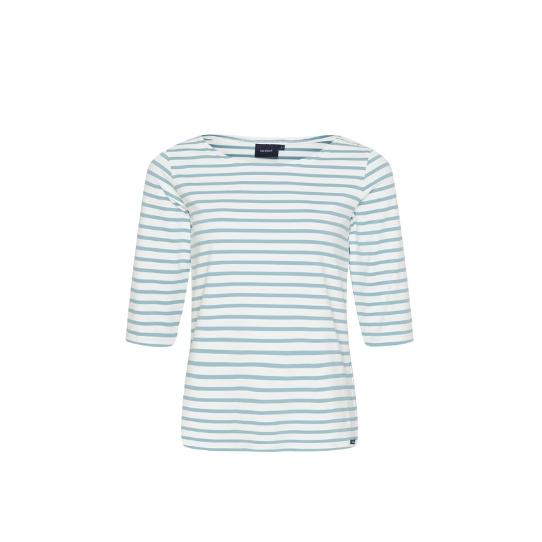 Marina Tee, Hvid/Agua Bl Stribet, 3/4 rmer, Str. Large