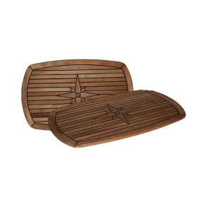 Teakbordplade Half Elipse Med Ndder Og Motiv 58x93cm