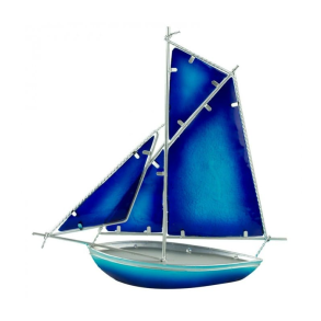 Art Glass Sloop, Blue, 30cm