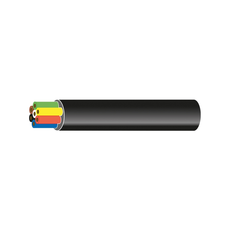 Trailerkabel 7 leddet, 6x1mm2 + 1x2mm2 (sort) 10m