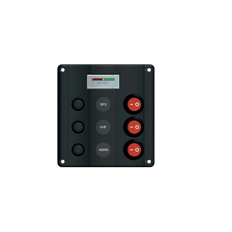 Strmpanel "wave" 3 kontakter med automatsikring & batterim