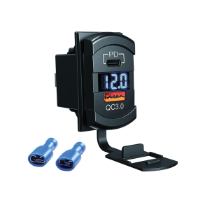 Kontakt med 1stk USB A, 1 stk USB C, voltmeter, 12-24V