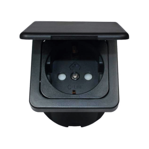 Indbygningsstik 220v med klap sort