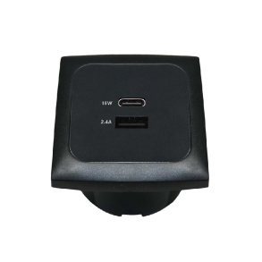 Indbygningsstik 12/24v sort USB og USB-C