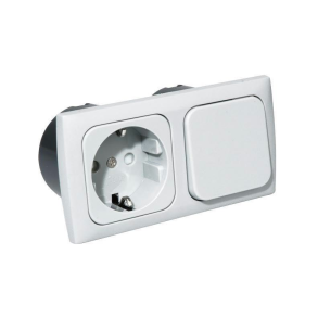 Indbygningsstik 220v med afbryder komplet hvid