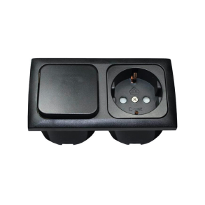 Indbygningsstik 220v med afbryder komplet sort