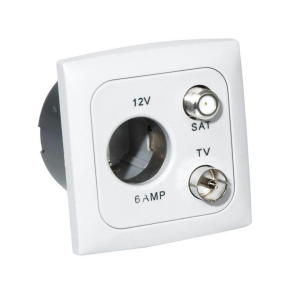 Indbygningstik med tv samt 12v udtag hvid