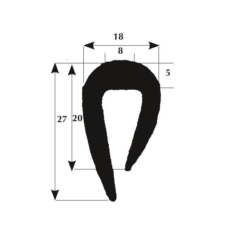 Fenderliste 27mm 8mm kant sort, 50m rulle