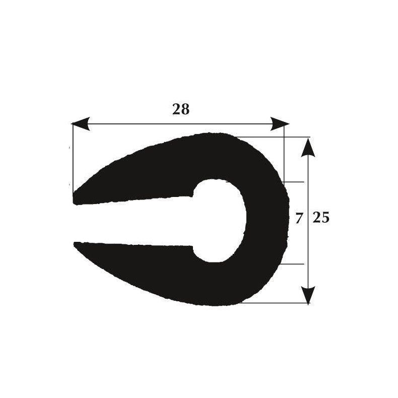 Fenderliste 28 x 25mm sort, 50m rulle