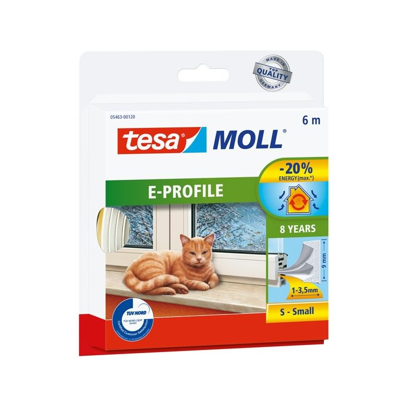 Tesa ttningsliste e-profil 4 x 9mm x 6m hvid