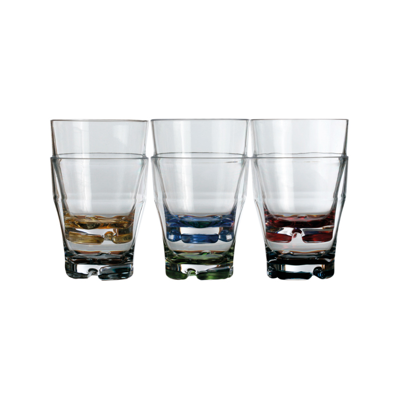 Mb vand glas med farvet bund, stablebar 9 cm 330 ml. 6 stk.