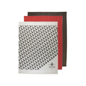 MB Sea & Sail viskestykke 3 stk 70x50 cm - Hvid, r�d og sort