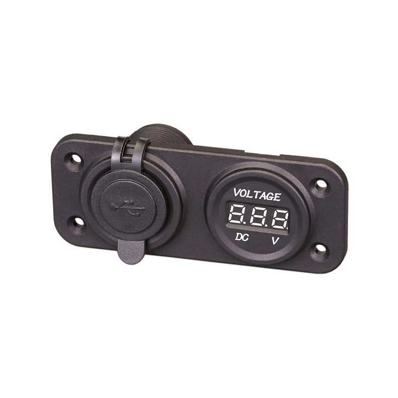 Panel 12v Med Dobbel Usb(1&2,1amp) & Voltmeter