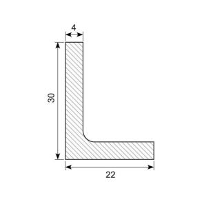 L-Profil 30x22x4 Mm Cr kun I Lgd. A 6.5 Mtr.